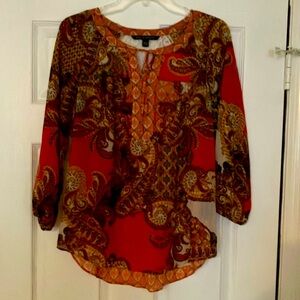 Zac & Rachel Red 3/4 Sleeve Relaxed Blouse